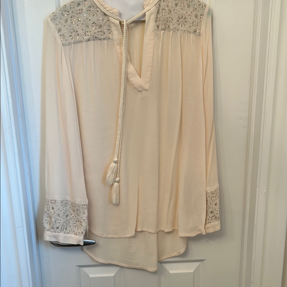 Massimo Cream Tie Front Lace Blouse